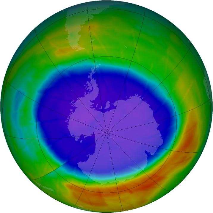 Antarctic ozone map for 20 September 2009